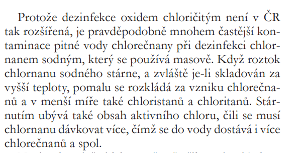 Nečistoty v chemikáliích a stárnutí chlornanu sodného použité pro dezinfekci